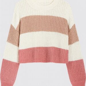 Striped Knit Sweater - Light Pink, and Rosy Pink